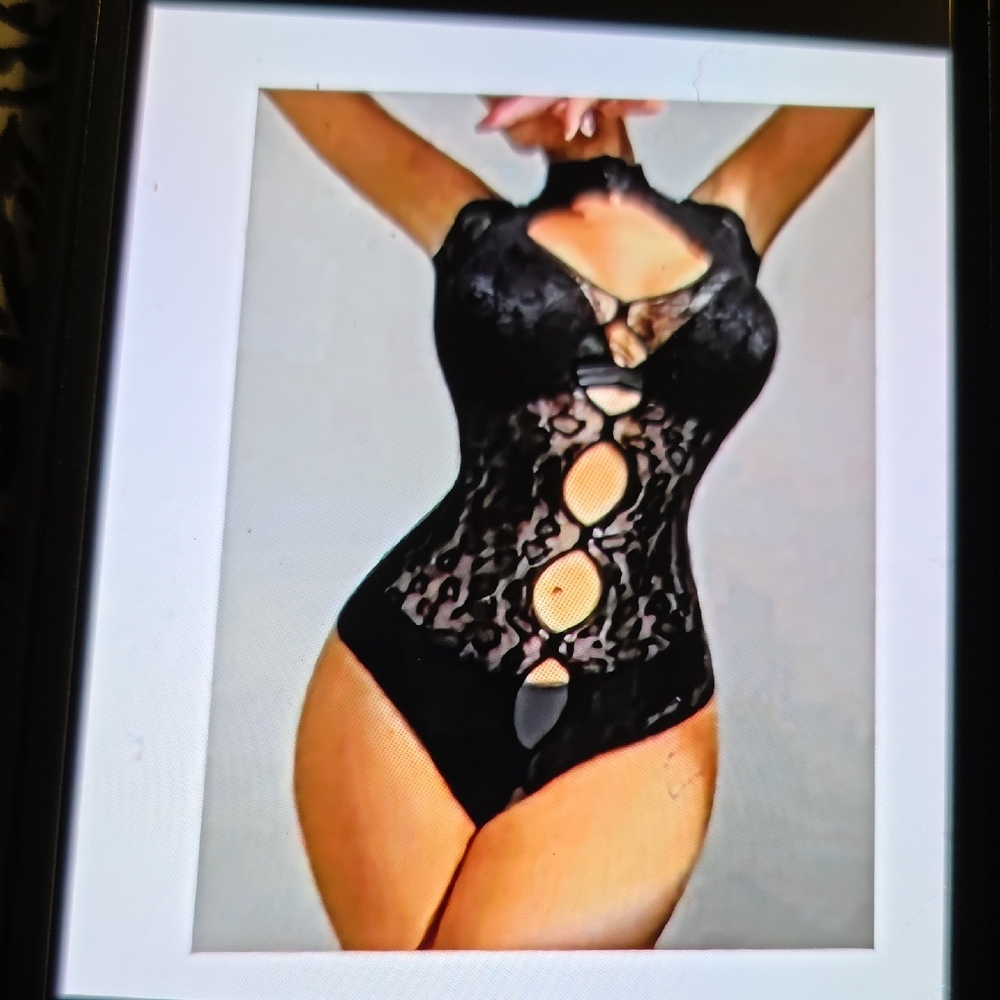 Womens Leopard Style Lace Cut Out Mock Neck Teddy Body Suit One Size Black SHEIN